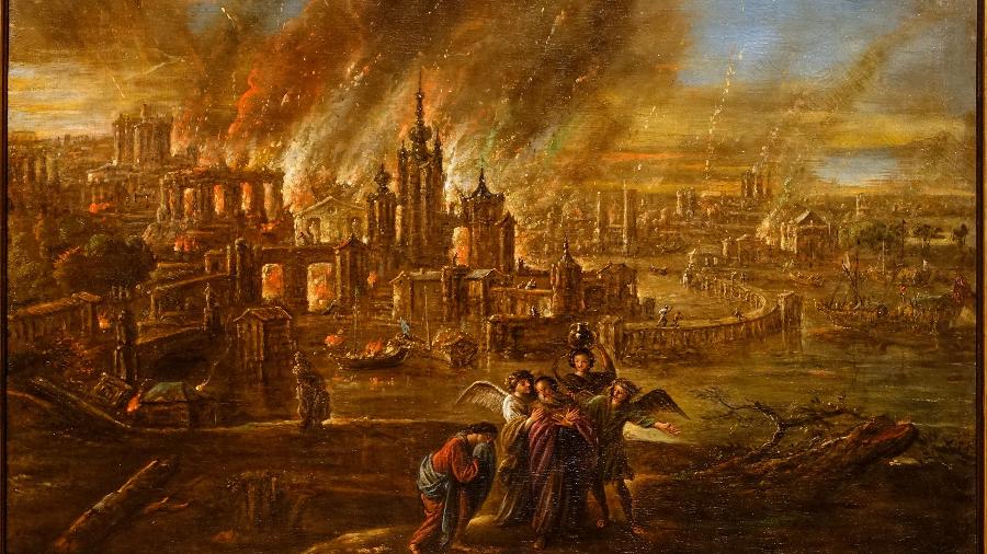 Sodoma e Gomorra em chamas por Jacob de Wet II, 1680 - Hessisches Landesmuseum Darmstadt