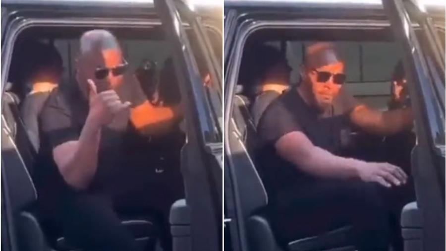 Jamie Foxx faz um sinal com a mão e depois entra no carro para ir embora - Reprodução/Instagram 