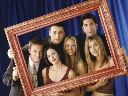 Elenco de Friends: Jennifer Aniston, Courteney Cox, Lisa Kudrow, Matt LeBlanc, Matthew Perry e David Schwimmer