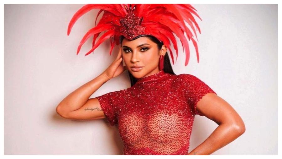 Mileide Mihaile usou look vermelho em ensaio da Grande Rio