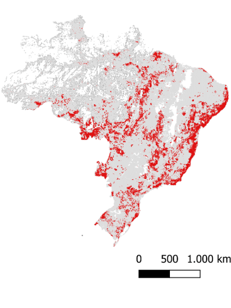 Pesquisadores usaram critérios de aumento de habitat e de conectividade para identificar as áreas onde seria mais vantajoso implementar projetos de restauração Pesquisadores usaram critérios de aumento de habitat e de conectividade para identificar as áreas onde seria mais vantajoso implementar projetos de restauração