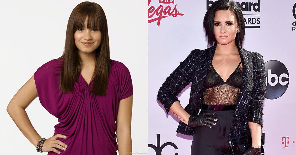 Demi Lovato em 2008, no filme Camp Rock, e em 2016, no Billboard Music Awards - Divulgação, Getty Images