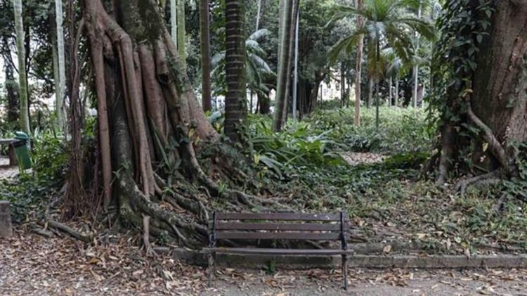 Os bancos do Parque da Luz, sempre ocupados por prostitutas, estão vazios por causa da covid-19 - Gui Christ