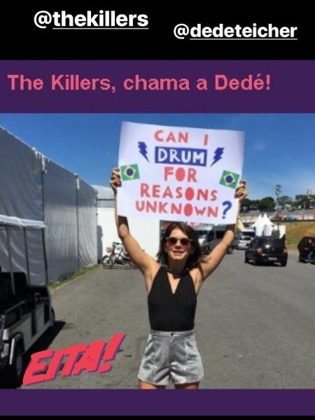 A apresentadora Dedé pede para tocar com os Killers - Reprodução/Instagram - Reprodução/Instagram