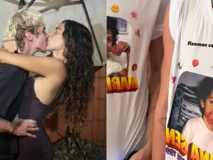 Juliano Floss faz festa surpresa com camisetas temáticas para Marina Sena