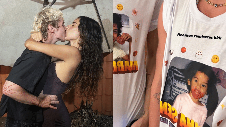 Juliano Floss faz festa surpresa com camisetas temáticas para Marina Sena