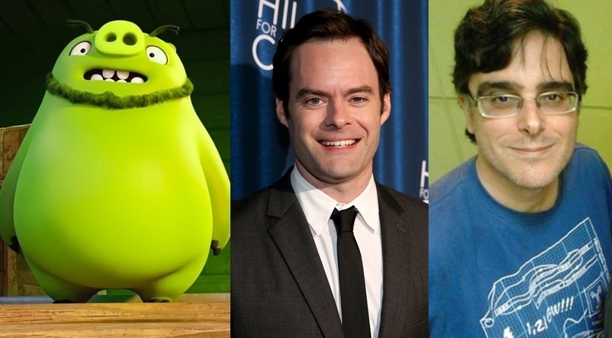 Leonard, do filme "Angry Birds", interpretado por Bill Hader e Guilherme Briggs - Divulgação/Getty/Reprodução/Montagem