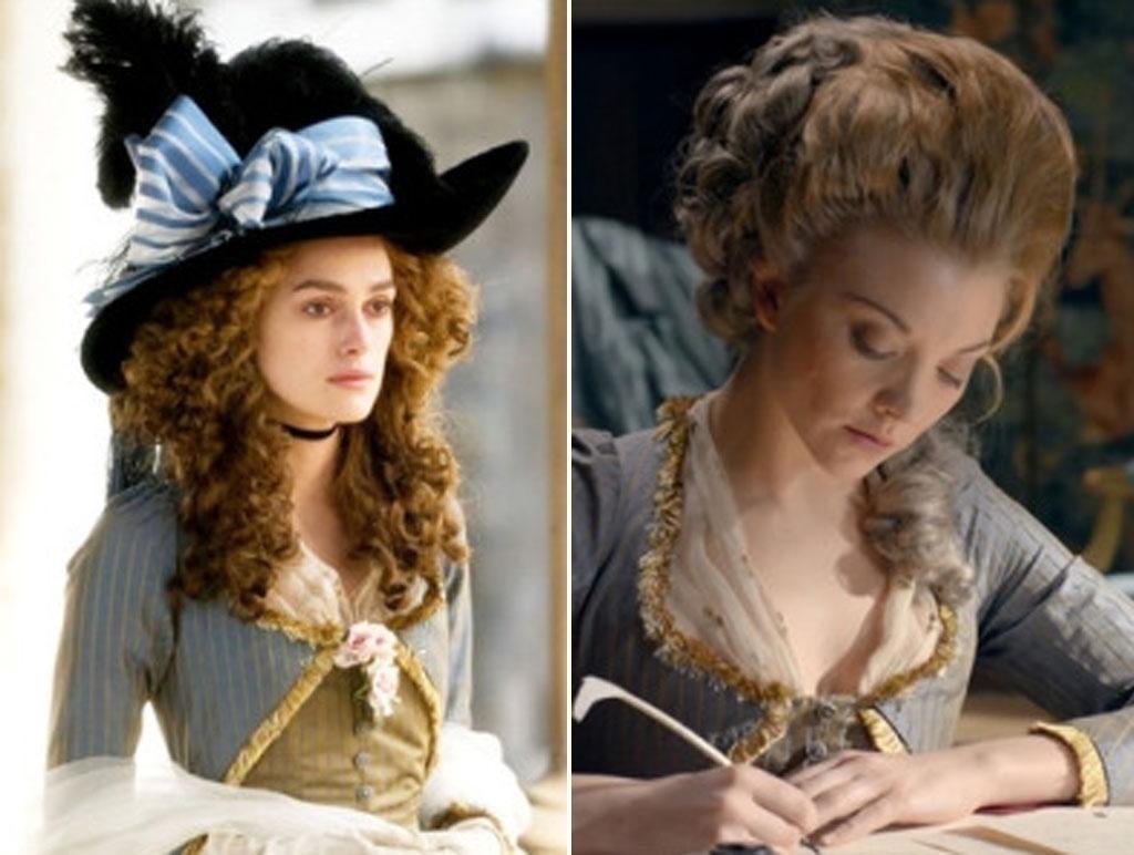 À esquerda, Keira Knightley em "A Duquesa" (2008). À direita, Natalie Dormer em "The Scandalous Lady W" (2015) - Reprodução