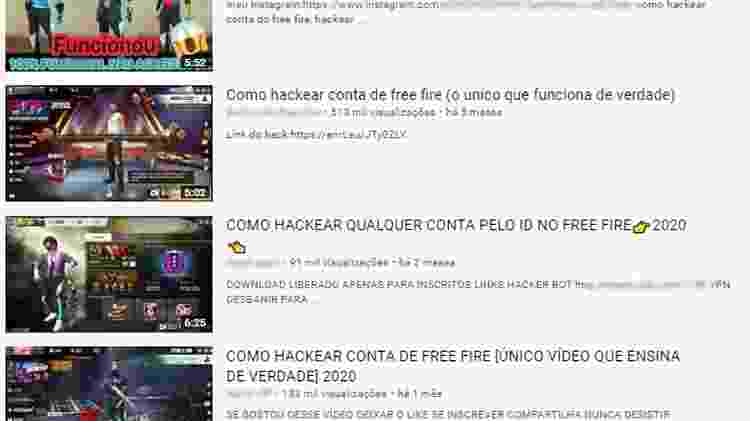 Diamantes gratuitos e hacks de contas são frequentes em vídeos do YouTube - Reprodução