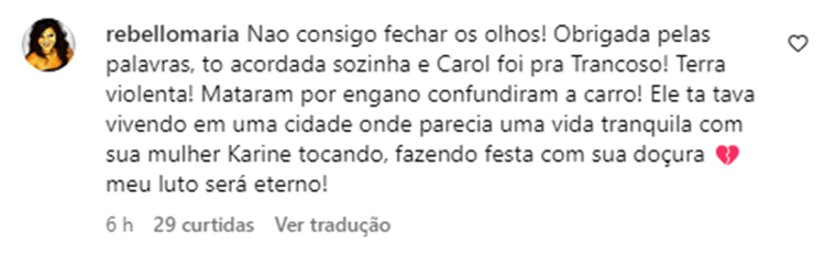 Mãe de João Rebello publicou desabafo sobre a morte do filho