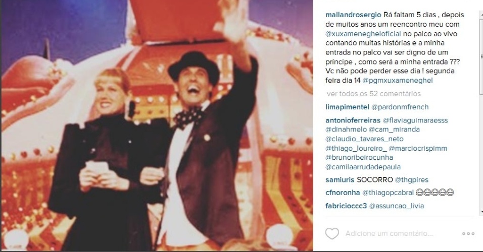 Sérgio Malllandro publica foto antiga com Xuxa no Instagram