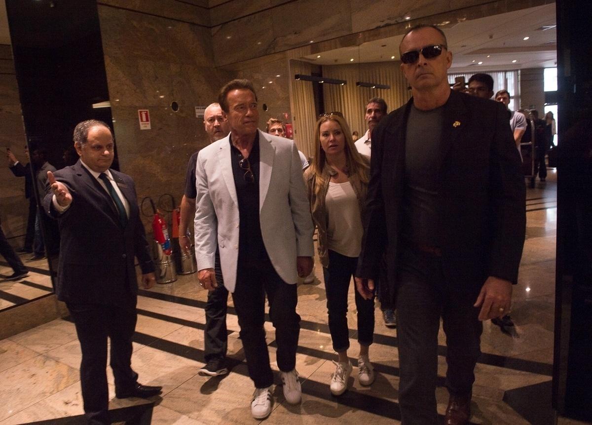 Arnold Schwarzenegger chegou na manhã desta sexta-feira no hotel Sheraton WTC, em São Paulo. Ele vem ao Brasil por causa do evento multiesportivo Arnold Classic South America, que vai até domingo na capital paulista - Francisco Cepeda/AgNews