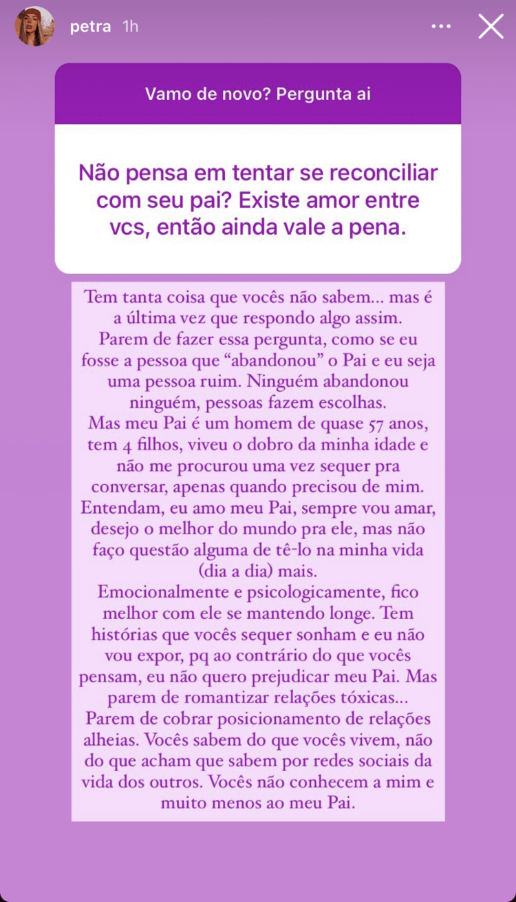 Petra Mattar responde seguidor no Instagram - Reprodução - Reprodução