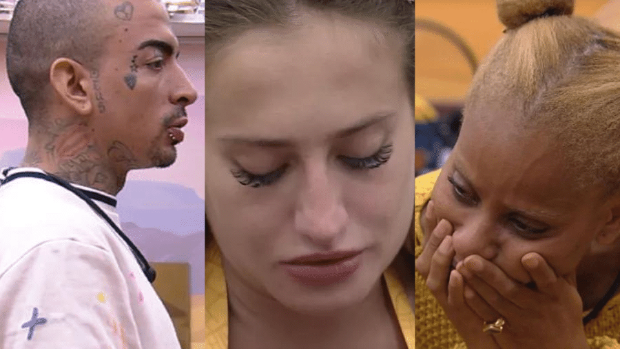 BBB 23: MC Guimê, Bruna Griphao e Aline Wirley em momentos de tensão - Reprodução/Globo