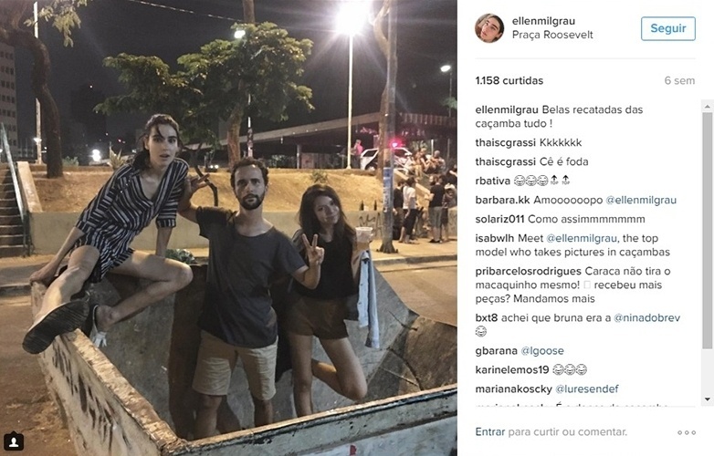 Ellen Milgrau também fez sua foto versão "bela, recatada e do lar" - mas em uma caçamba com os amigos - Reprodução/Instagram/ellenmilgrau