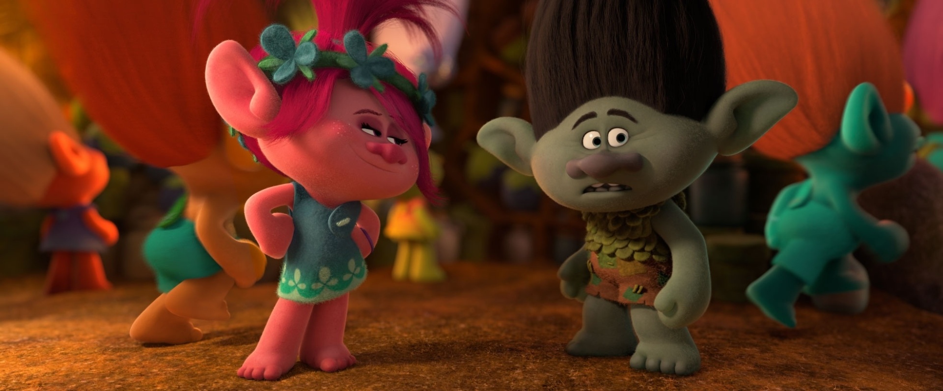 Os personagens dublados por Anna Kendrick e Justin Timberlake na animação "Trolls", que estreia em 27 de outubro - Divulgação