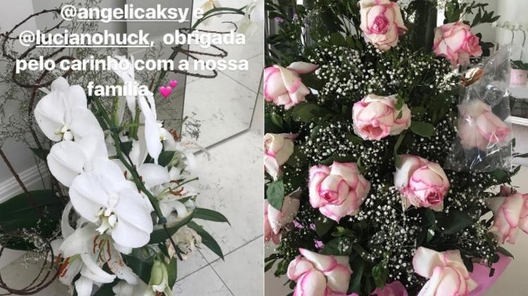 Arranjo de flores dados por Luciano Huck e Angélica e outro dado por Raul Gil - Reprodução/Instagram - Reprodução/Instagram