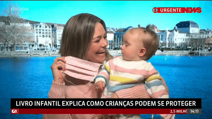 A jornalista Bianca Rothier e a filha, Marie Louise, na GloboNews - Reprodução/GloboNews
