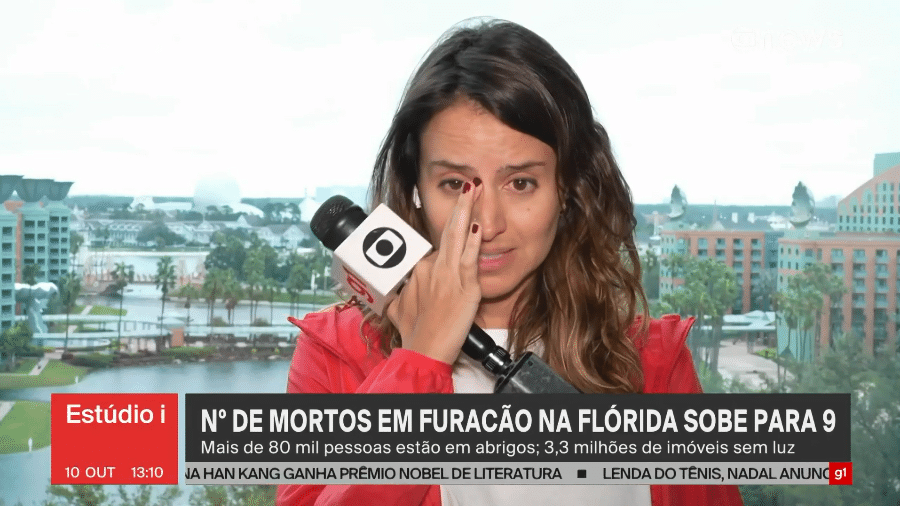 Raquel Krähenbühl se emocionou ao falar de cobertura de furacão Milton, na Flórida (EUA)