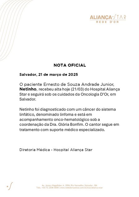 Boletim médico de Netinho Boletim médico de Netinho