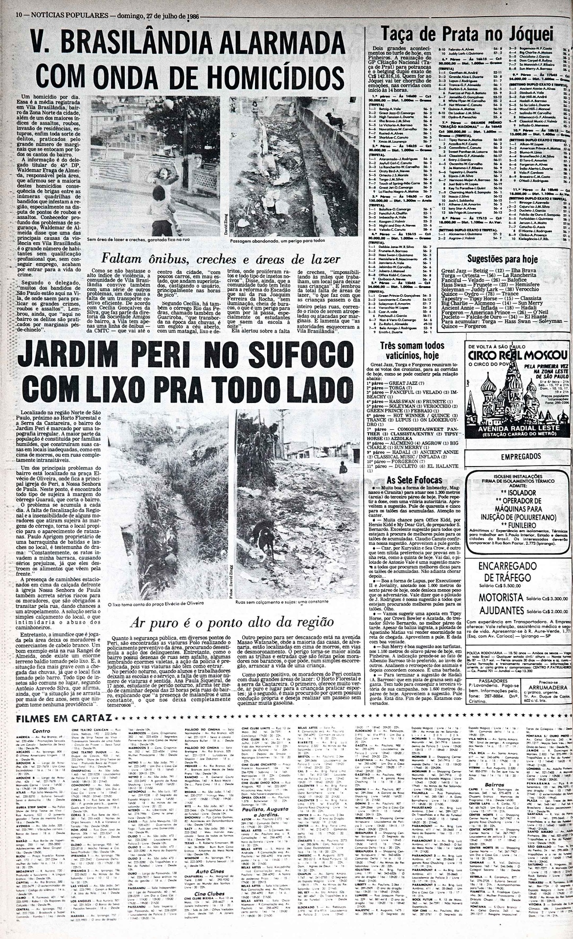 Página do "Notícias Populares" com foto feita por Zingg durante sua passagem pelo jornal, em 1986 - Divulgação