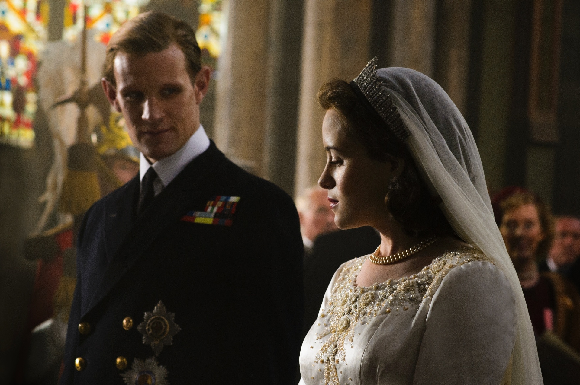 Série "The Crown" recria o casamento da Rainha Elizabeth 2ª (Claire Foy) com o Príncipe Phillip (Matt Smith), em 1947 - Divulgação