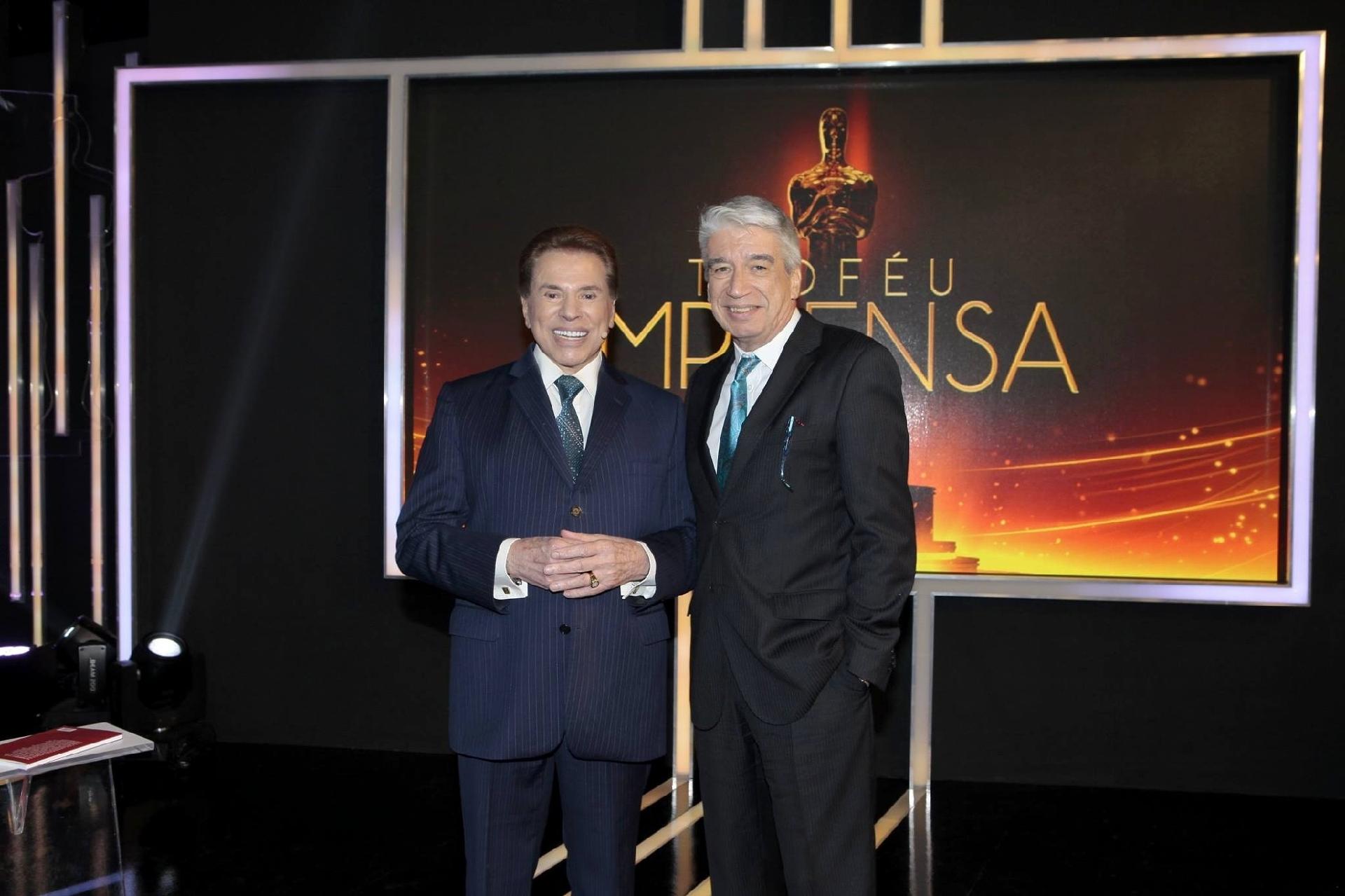 Silvio Santos e Décio Piccinini no "Troféu Imprensa" 2015 - Reprodução/Facebook/ Décio Piccinini
