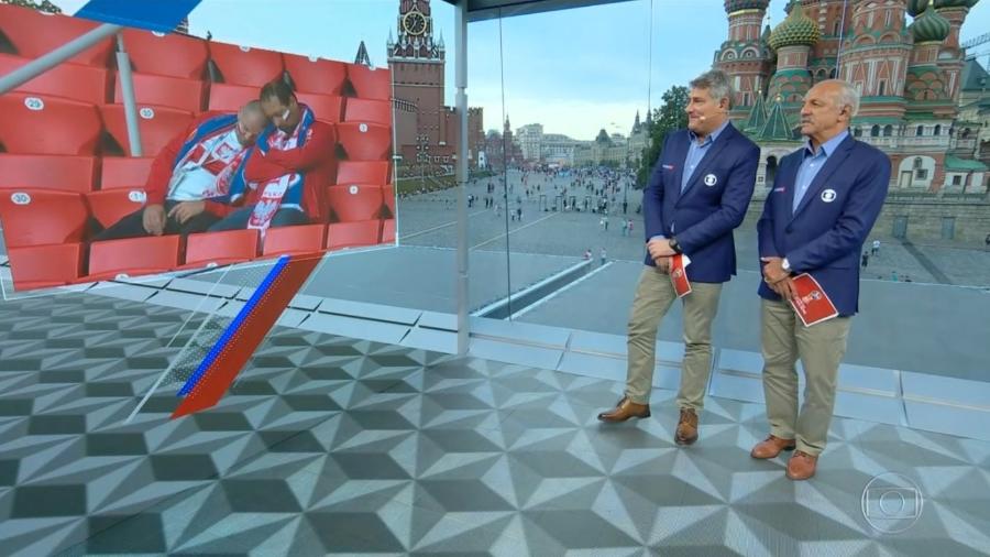 Cleber Machado e Junior zoam torcedores dorminhocos da Polônia em jogo contra Senegal, na Copa do Mundo da Rússia - Reprodução/TV Globo