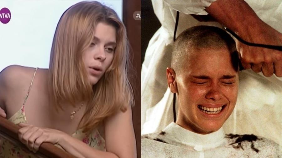 Carolina Dieckmann surpreendeu ao raspar a cabeça durante uma cena forte de "Laços de Família", novela de Manoel Carlos, exibida em 2000. Camila, personagem dela, tinha leucemia. Na ocasião, a atriz estava com 22 anos e apareceu em cena careca e com a aparência abatida - Reprodução/Globo