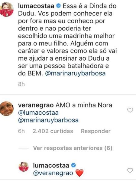 Vera Negrão, sogra de Marina Ruy Barbosa, elogia a atriz - Reprodução/Instagram - Reprodução/Instagram