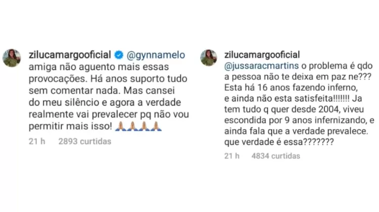 Comentários de Zilu criticando Graciele Lacerda e afirmando que não ficará mais em silêncio - Reprodução/Instagram - Reprodução/Instagram