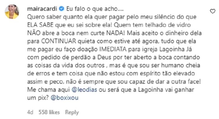 Maira Cardi ameaçou Bruna Marquezine - Reprodução/Instagram - Reprodução/Instagram