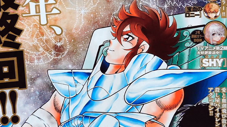 Seiya na capa da revista "Shonen Champion" que saiu o último capítulo de "Os Cavaleiros do Zodíaco: Next Dimension"