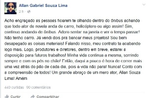Allan Gabriel Souza Lima desabafa no Facebook - Reprodução/Facebook - Reprodução/Facebook