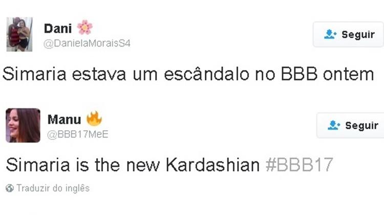 Tweets sobre o look de Simaria, que se apresentou no "BBB 17" - Reprodução/ Twitter - Reprodução/ Twitter