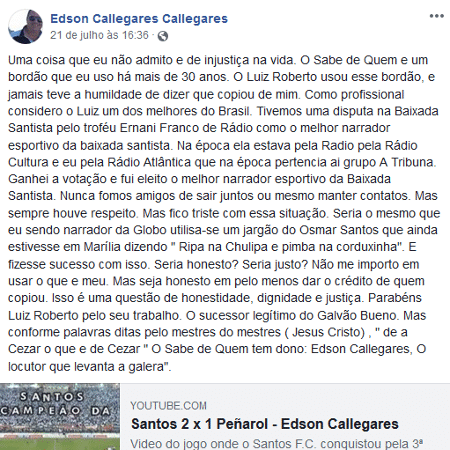 Edson Callegares - Reprodução/Facebook - Reprodução/Facebook