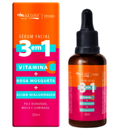 Sérum Facial 3 em 1 Vitamina + C Rosa Mosqueta + Ácido Hialurônico - Max Love - Divulgação - Divulgação