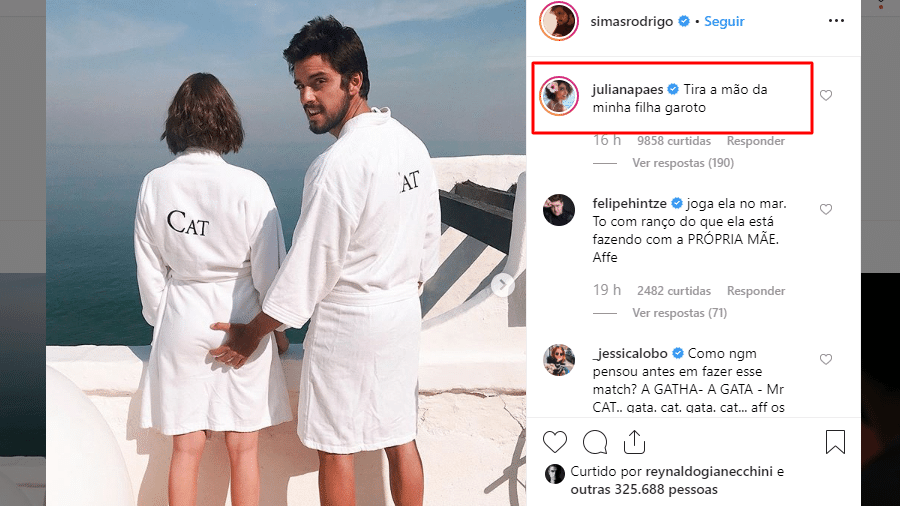 Juliana Paes comenta foto de Agatha Moreira e Rodrigo Simas - Reprodução/Instagram