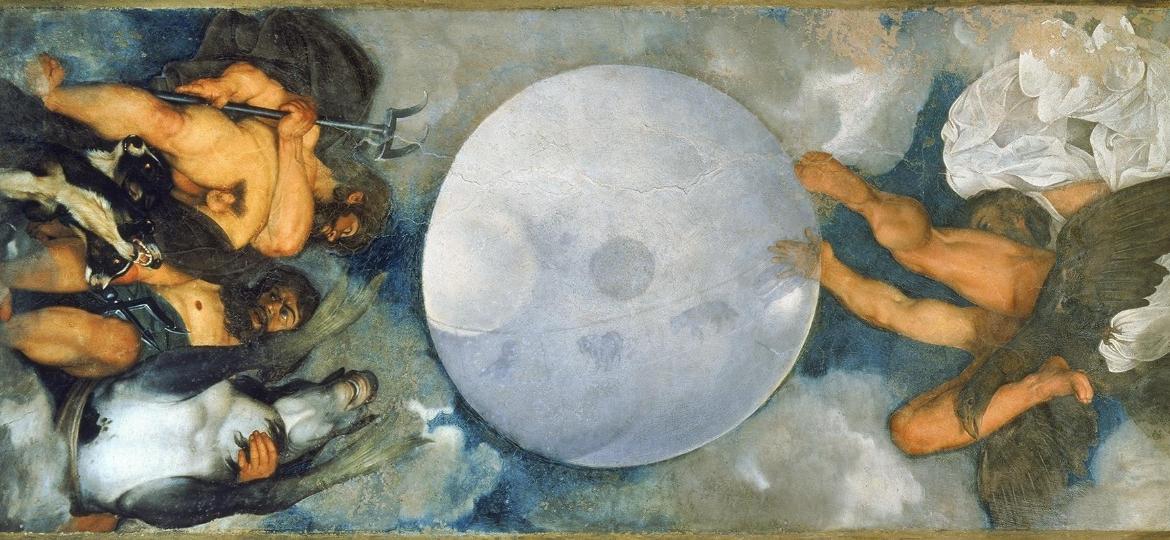 "Júpiter, Netuno e Plutão" de Caravaggio, pintado em 1597, ocupa o teto da residência - Wikimedia Commons