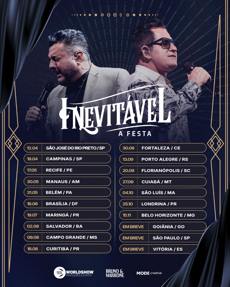 Bruno e Marrone anuncia as datas da label de Inevitável - A Festa