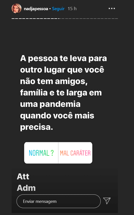 Print instagram Nadja Pessoa - Reprodução - Reprodução