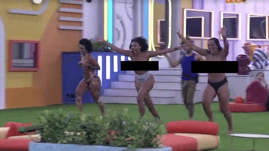 BBB 22: Linn, Natália e Jessilane pularam na piscina de topless - Reprodução/Globoplay