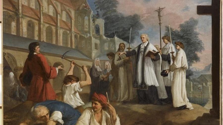 Pintura mostra como teria sido a ação de religiosos durante a destruição de Port Royal - WikiCommons