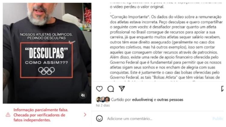 Instagram marcou post de Marcos Mion como contendo "informação parcialmente falsa"