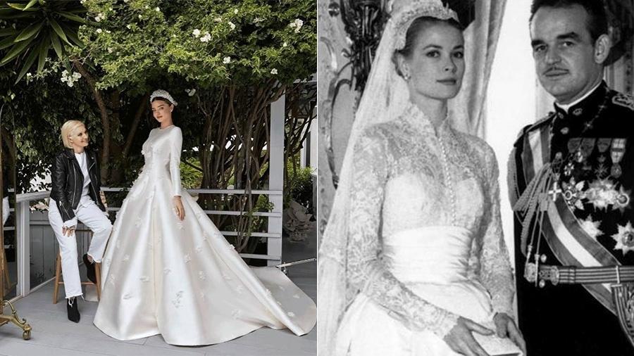 Miranda Kerr no seu casamento em maio deste ano e Grace Kelly, em 1956 - Reprodução/Instagram 