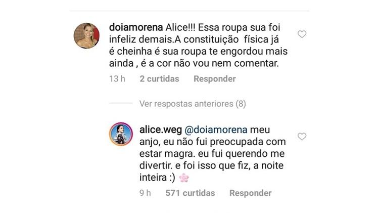 Alice Wegmann responde à seguidora - Reprodução/Instagram - Reprodução/Instagram