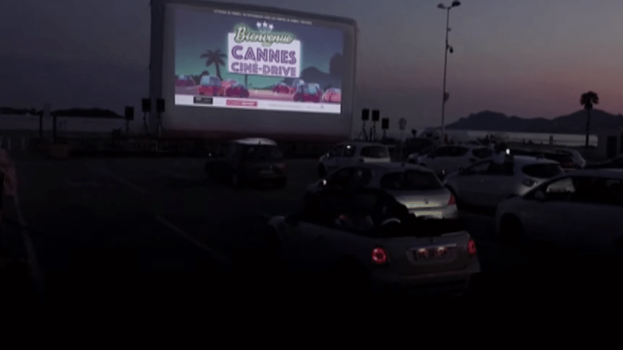 O cinema para carros montado em Cannes, na França - Reprodução/YouTube