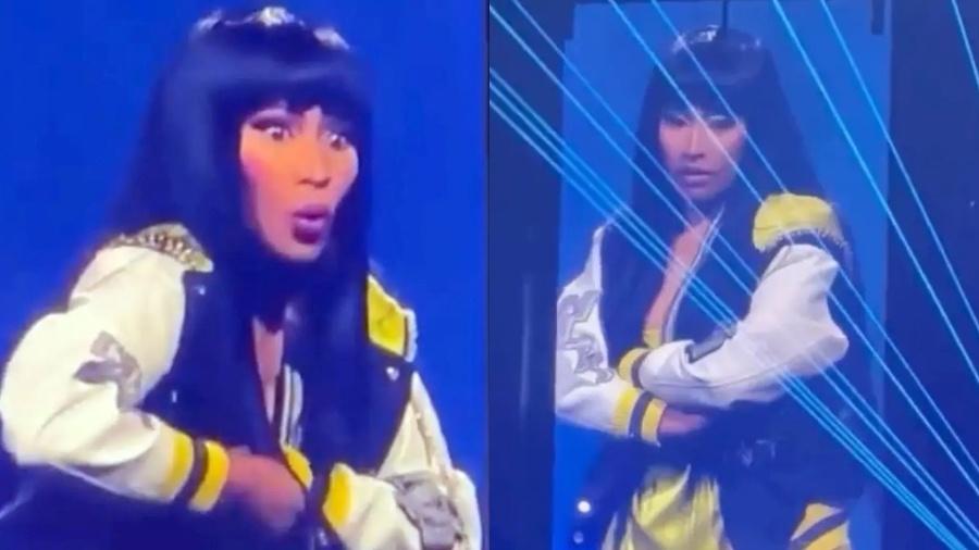 Cantora Nicki Minaj se descuida e deixa seios à mostra em show