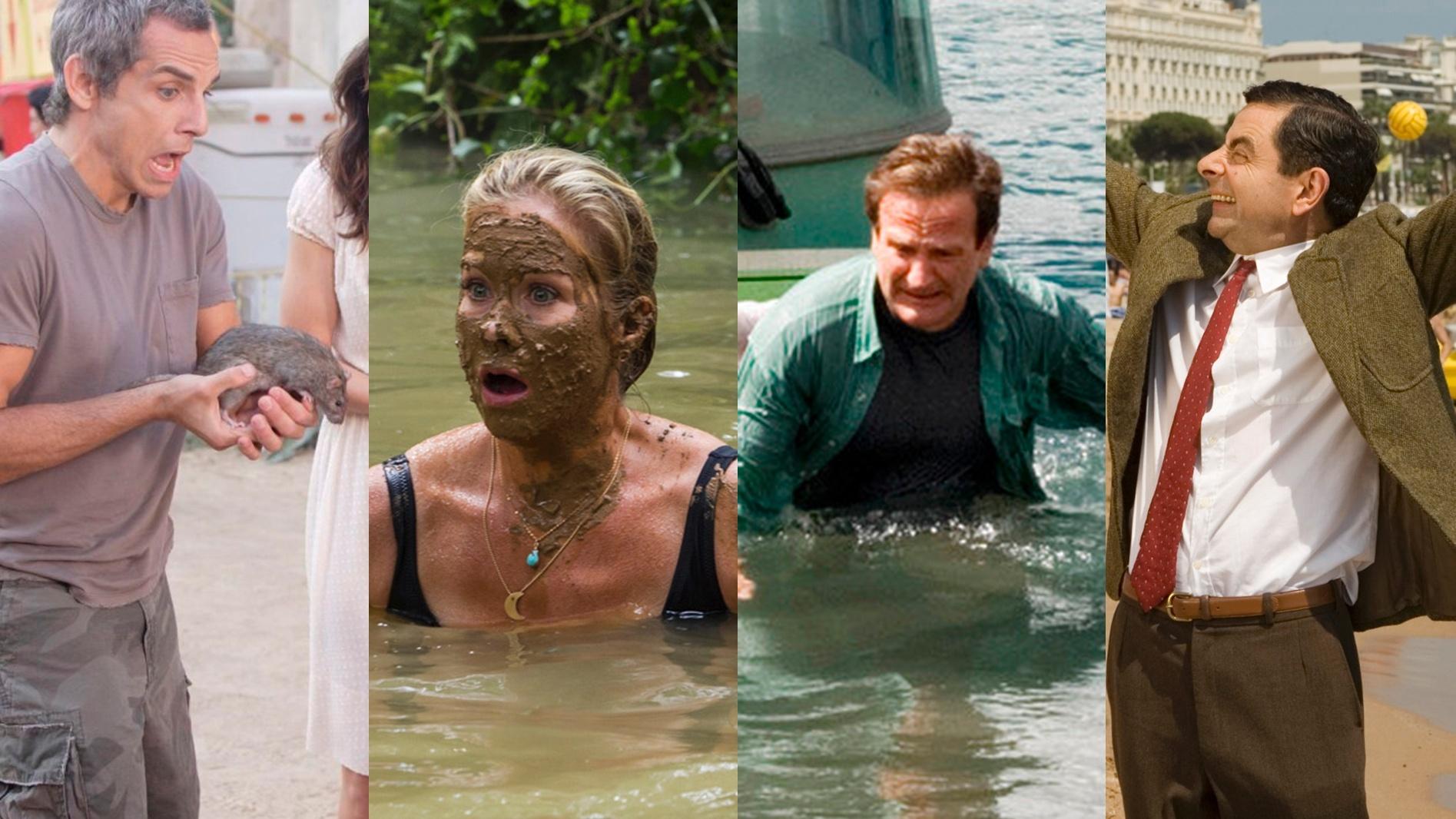 Cenas dos filmes  "Antes Só do Que Mal Casado" (2007), de Bobby Farrelly e Peter Farrelly, "Férias Frustradas" (2015), de John Francis Daley e Jonathan Goldstein, "Férias no Trailer" (2006), de Barry Sonnenfeld e "As Férias de Mr. Bean" (2007), de Steve Bendelack - Reprodução/Montagem