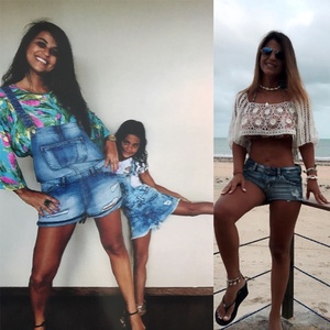 Nana ao lado da filha, em 2014 e em foto recente com o corpo mais sequinho por conta da vida saudável - Arquivo Pessoal - Arquivo Pessoal